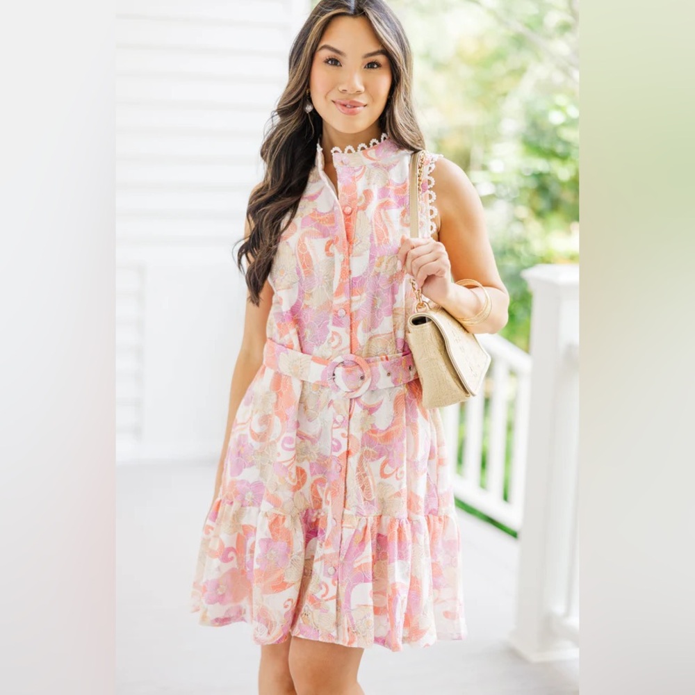 Floral crochet belted dress